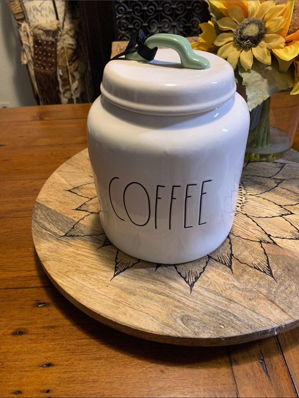 Rae Dunn White Ceramic Coffee Canister with Mint Handle